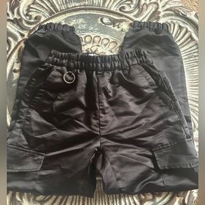 Refuge Women’s Black Satin Joggers with Cargo Pockets Small